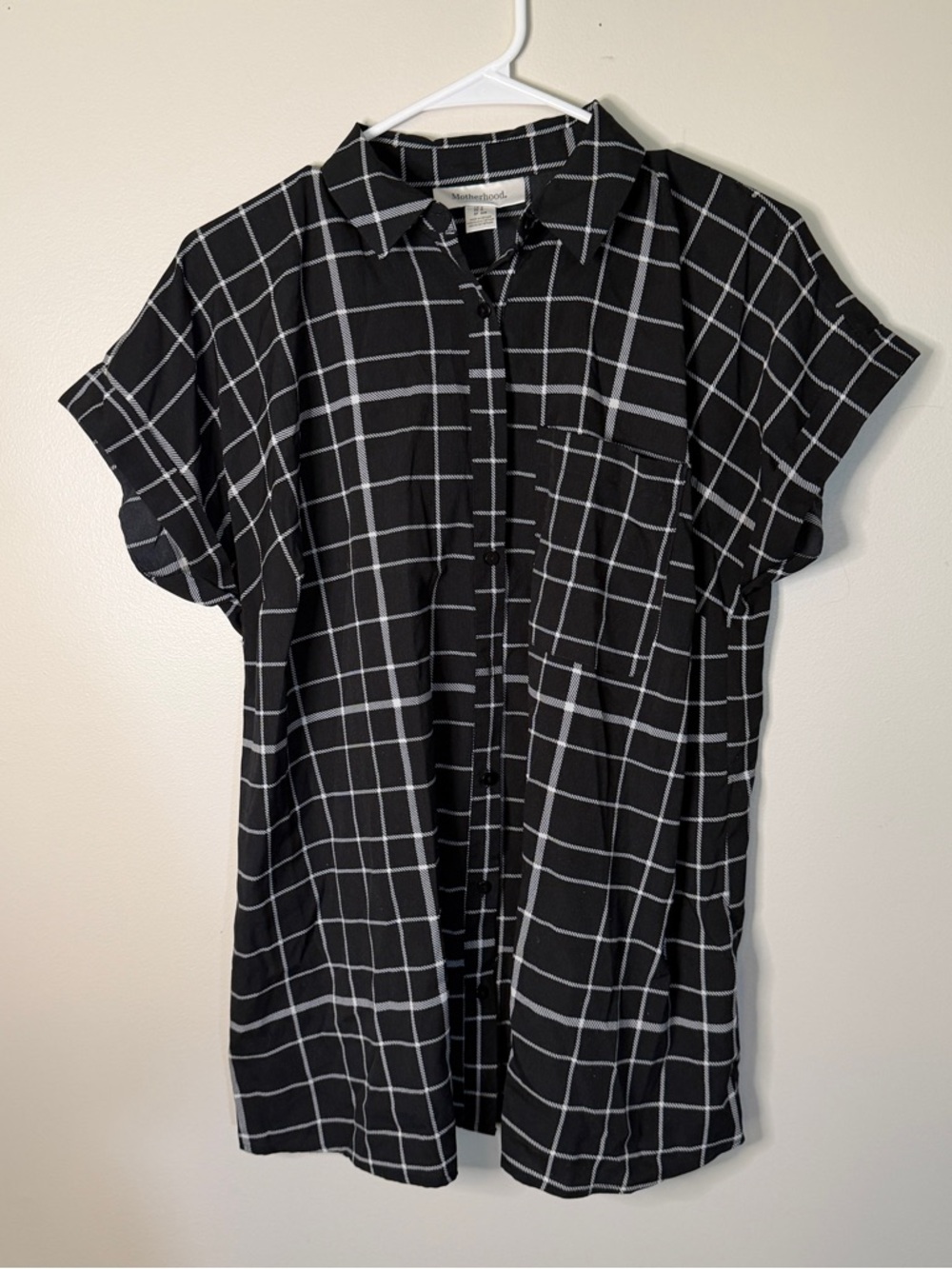 Motherhood Maternity Black And White Plaid Button Up Shirt  Womens Size Small